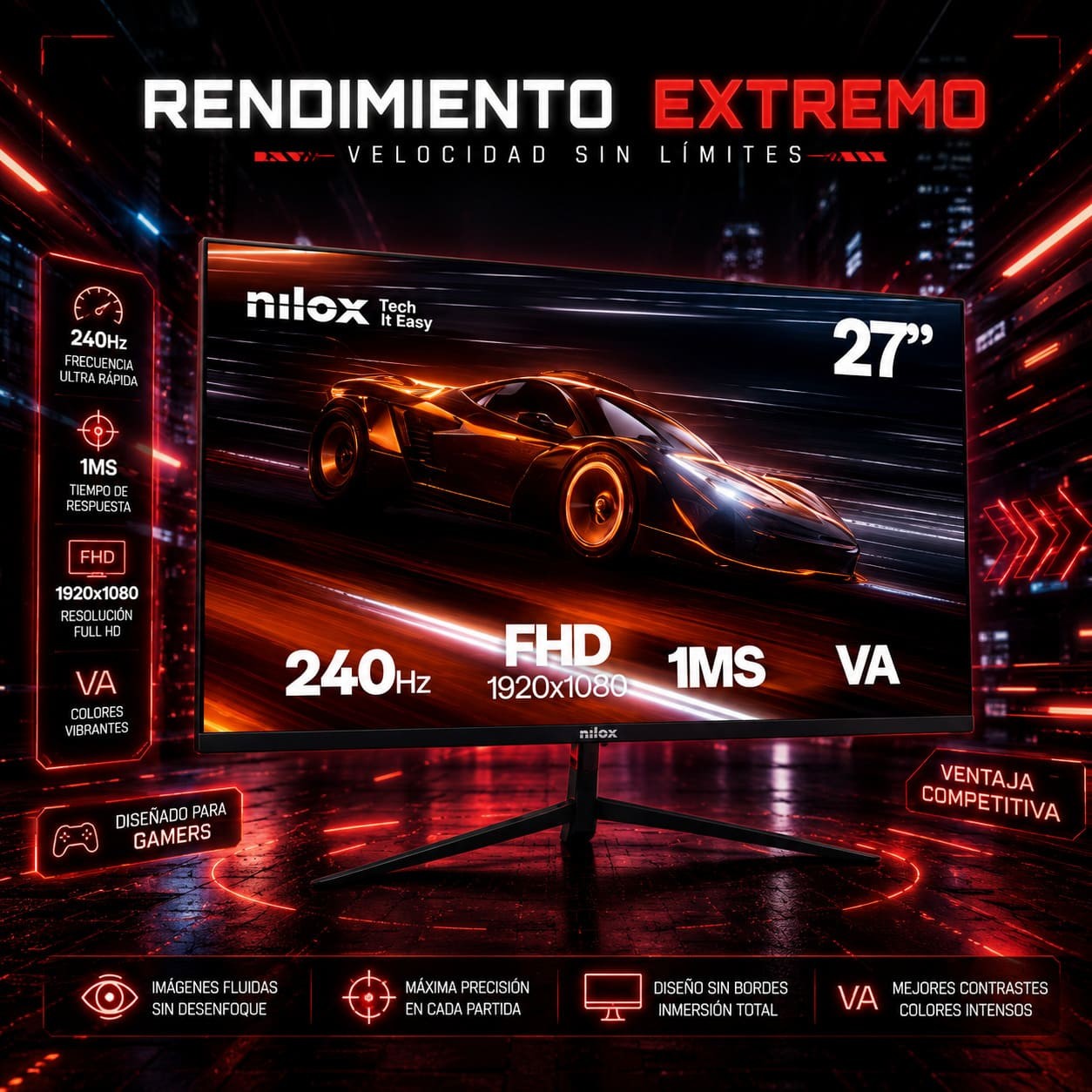 Nilox NXM27FHD2401 27" LED VA FullHD 240Hz 1ms FreeSync Monitor Gaming