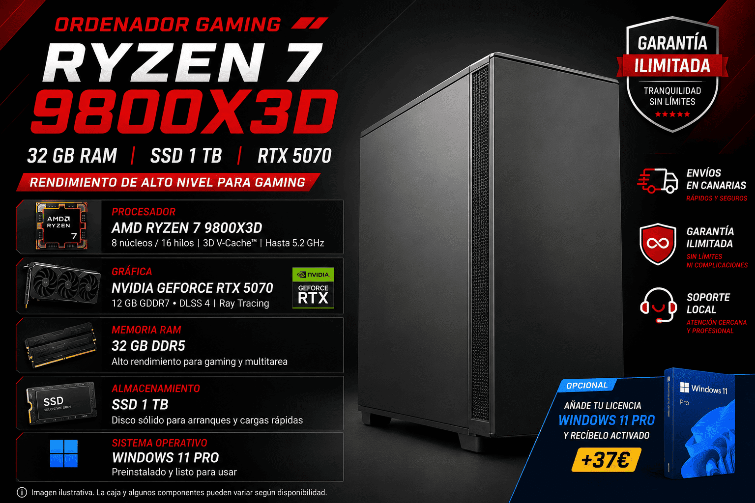 (6) Ordenador Gaming Ryzen 7 9800X3D | 32 GB RAM | SSD 1 TB | RTX 5070 | Windows 11 Pro - Imagen 3